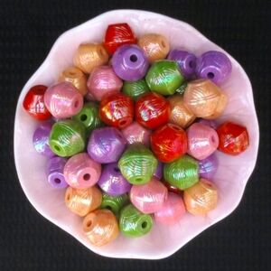 NEW 64 Macrame Beads Red Pink Peach Purple Green Iridescent Bicone Barrel